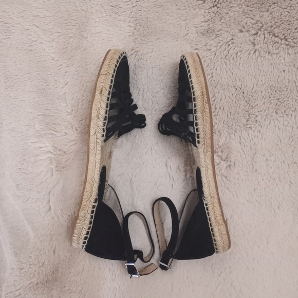 Jewel Badgley Mischka Black Suede Strappy Espadrilles with Buckle Ankle Strap - Picture 3 of 7